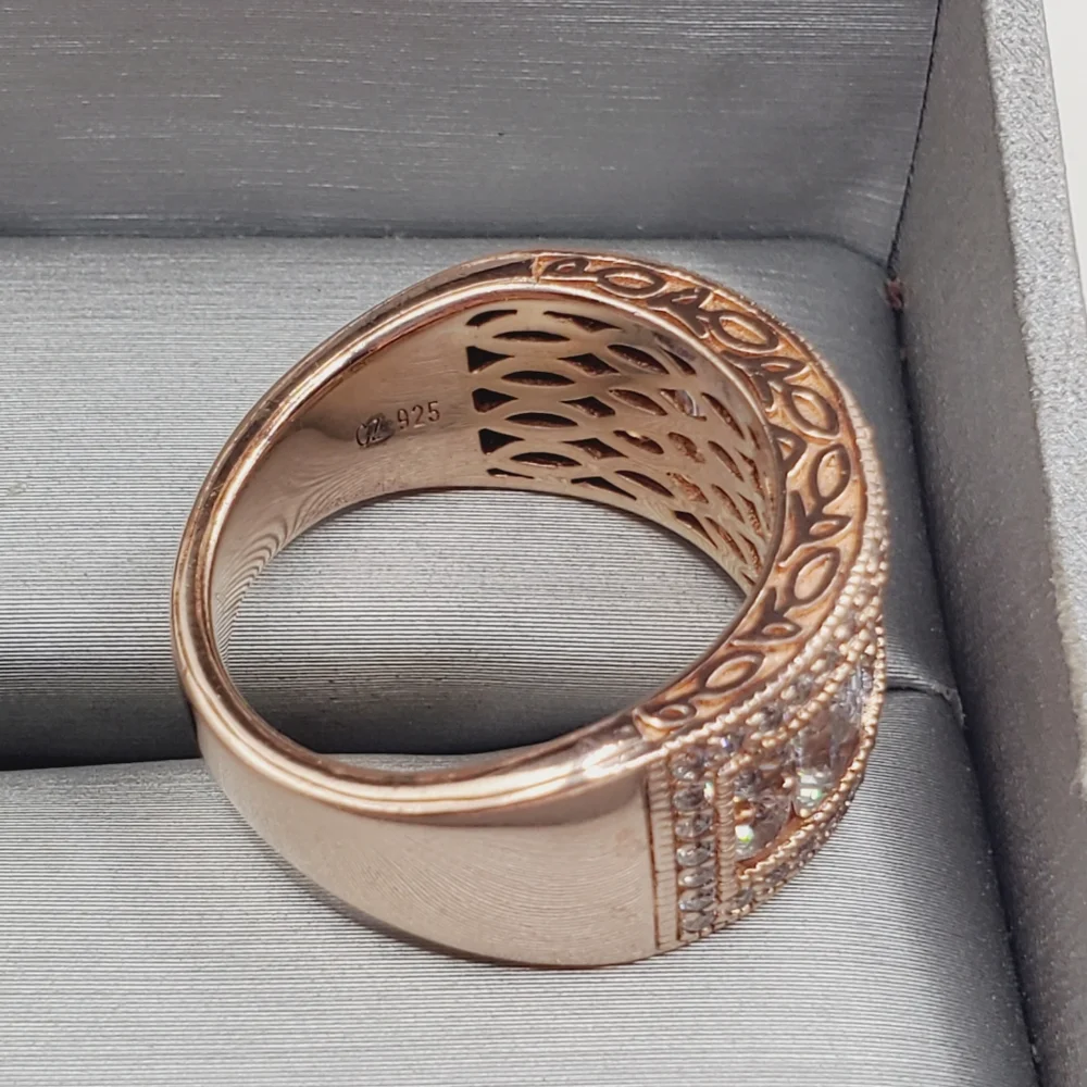18k Rose Gold - 925 Sterling Silver Diamond Simulants Band Ring